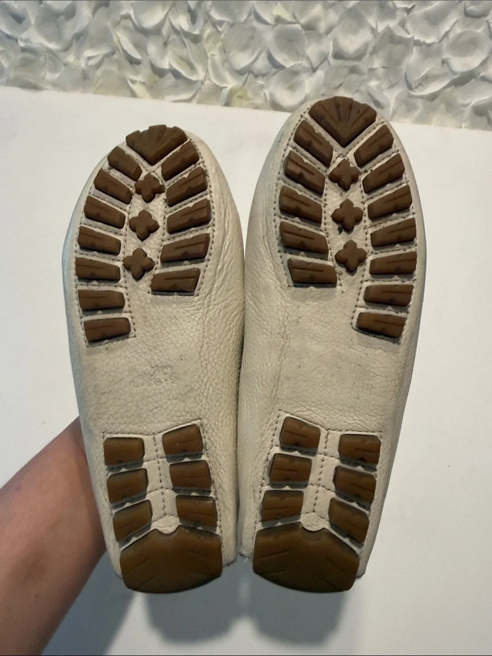 Coach Women's Cream Pebbled Leather Driving Loafers